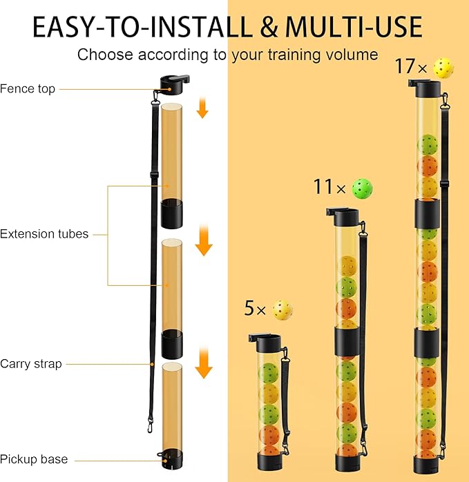 17 Balls Pickleball Ball Retriever & Ball Holder Storage with Strap, Back Saver for Pickleball Accessories, Quick for Pickleball Tube Ball Pickup