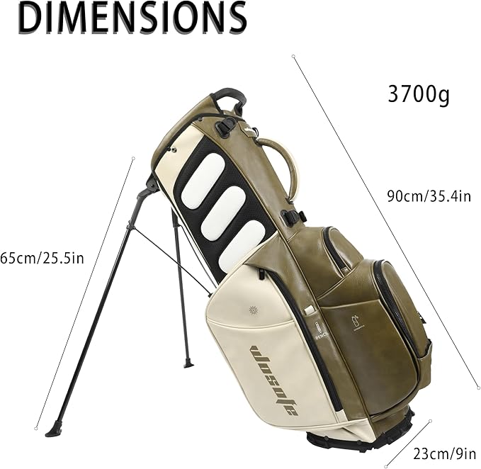 WOSOFE PU Golf Bag with 6/14 Way Top Dividers Automatically Adjustable Dual Straps Elegant Design for Men Women Pu Golf Stand Bag with Multiple Pockets