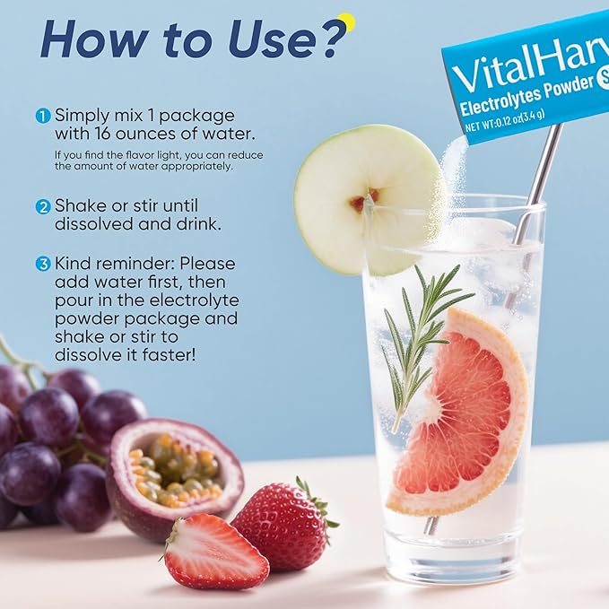 12 Sticks Electrolytes Powder Packets No Sugar Hydration Packets Electrolyte Liquid Daily IV Drink Mix with Strawberry Raspberry, Passion Fruit, Kiwi Green Apple, Cherry Pomegranate, Grape, Grapefruit