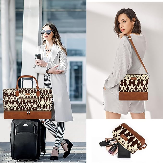 Weekender Bag for Women, Travel Duffel Bag Carry On Overnight Bag with Shoe Compartment Large Nylon Travel Weekend Tote Bag