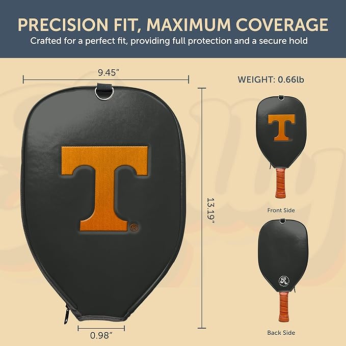 Officially Licensed Collegiate Pickleball Paddle Cover - Lightweight PU Leather Material - Durable Foam Interior Protection with Zippered Closure - Fits Most Paddles on the Market