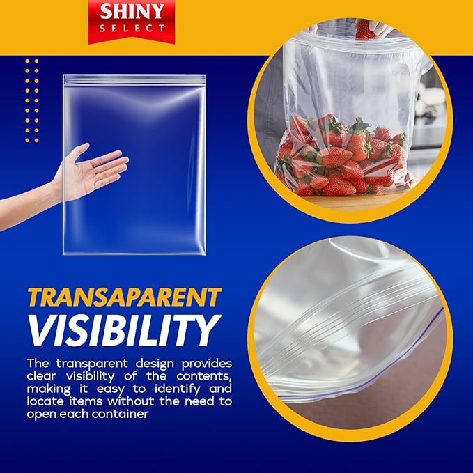 X-Large Bags, Jumbo Big Zip & Lock Freezer & Storage Bags, 5 Gallon, 18"x24" Clear, 50 Pieces