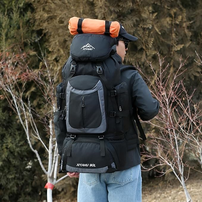 Lawaia 90L Hiking Backpacks Camping Waterproof Backpacking Travel Bag Trekking Back Pack Large Capacity Internal Frame Outdoor Daypacks Rucking Backpack Climbing Ruck Sack for Men Women-Black