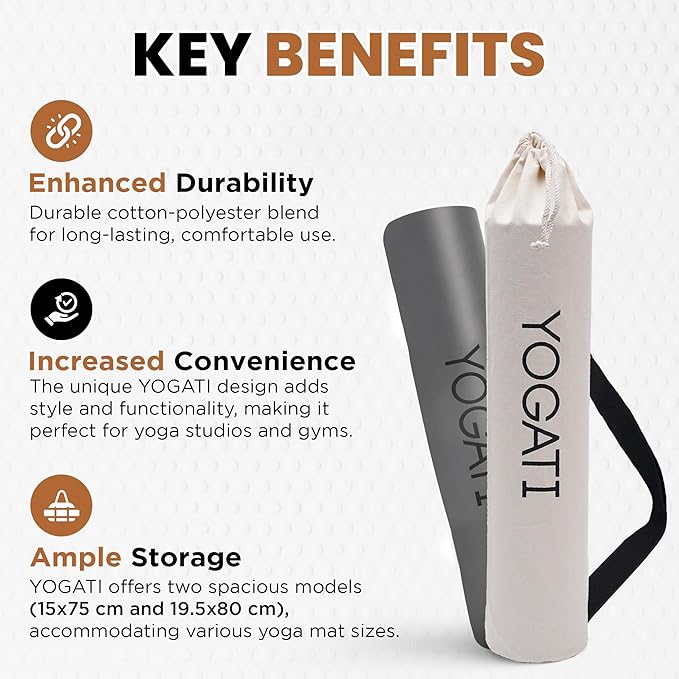 YOGATI Cotton Yoga Bag with Adjustable Strap, Yoga Mat Carry Bag, Sports Bag for Men and Women, Yoga Mat Bag