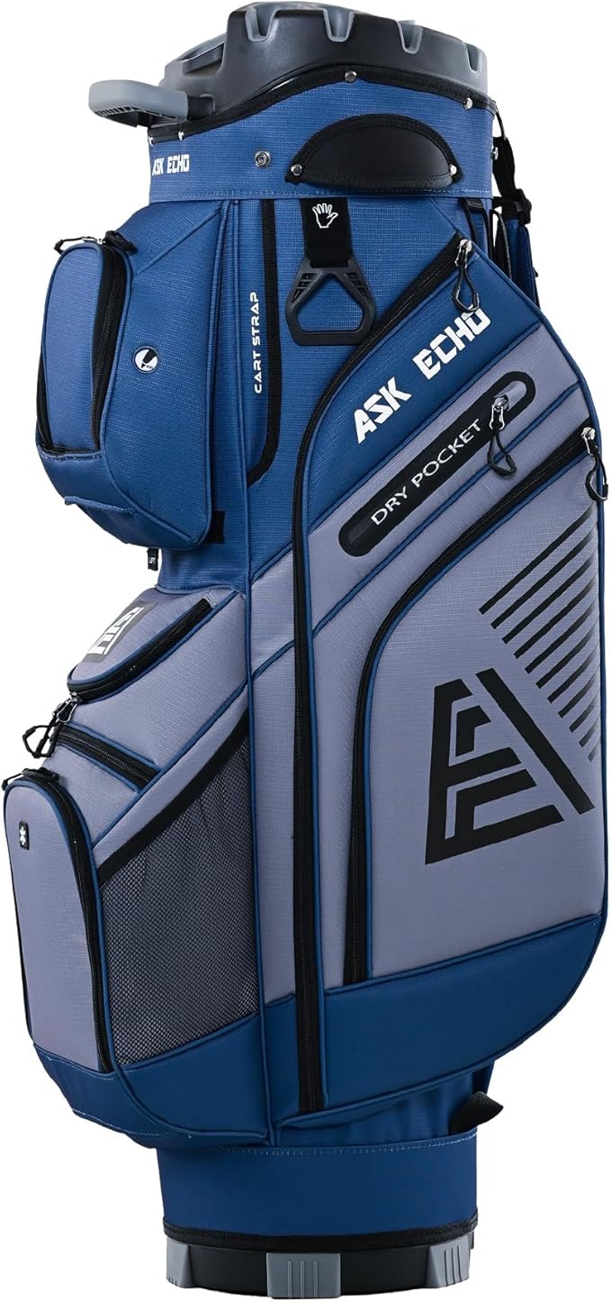 ASK ECHO T-Lock Golf Cart Bag with 14 Way Organizer Divider Top, Premium Cart Bag with Handles and Rain Cover, for Men