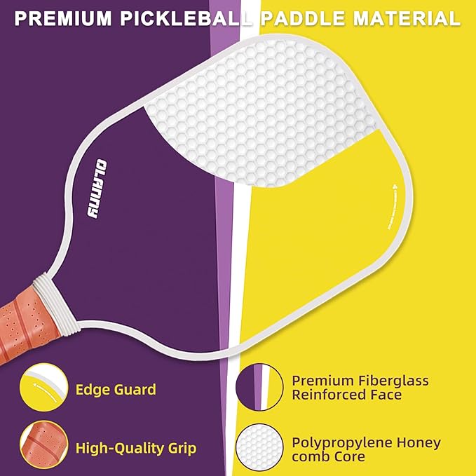 Graphite Pickleball Paddles Set- Premium Rackets Fiber Face & Polymer Honeycomb Core Pickleball Set Includes Pickleball Paddles + Pickleball Balls+ Replacement Soft Grip + 1 Bag