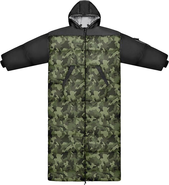 Thermotuff Wearable Sleeping Bag with Dual Hoodie, Long Sleeves, Pockets & Adjustable Drawstring - Ideal for Camping, Cold Weather Hiking, and Stadium Sak Blanket