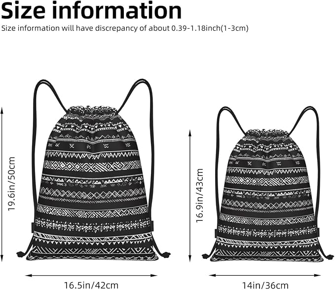 Black Boho Pattern Drawstring Backpack Bag - Sports Gym Sack For Women Men