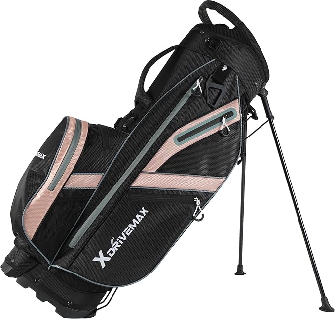 XDriveMax Golf Stand Bag, Lightweight 8-Way Top Dividers Golf Bag with Insulated Cooler Pocket, Dual Strap System & Rain Cover, Includes Golf Accessory Kit
