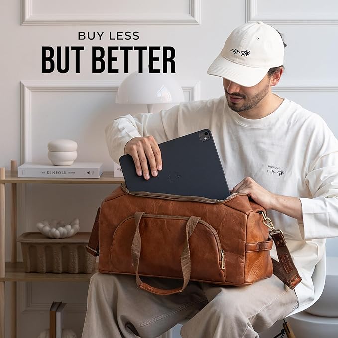 Berliner Bags Vintage Genuine Leather Duffle Denver M for Travel or the Gym, Weekender Bag, Overnight Bag for Men and Women - Brown