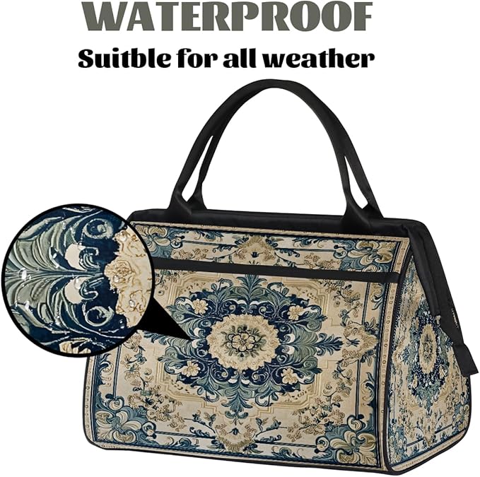 Travel Duffle Bag, Bohemian Print Flowers Overnight Weekender Tote Bag for Women Men Waterproof Carry On Luggage with Zipper Lightweight Sport Gym Bag for Traveling Yoga Camping Traveling Gifts