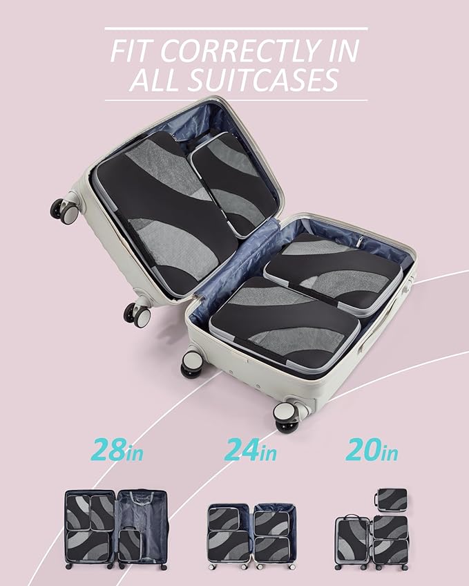 BAGSMART Compression Packing Cubes, 6 Set/4 Set/2 Set Travel Packing Cubes for Carry on Suitcases, Compression Suitcase Organizers Bag Set & Travel Cubes for Luggage, Lightweight Packing Organizers