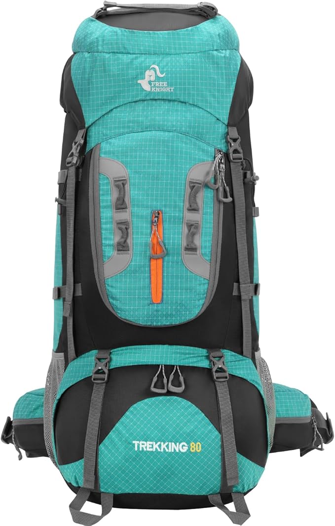 Bseash 80L Waterproof Hiking Camping Backpack with Rain Cover, Lightweight Outdoor Sport Travel Daypack for Climbing Touring (Lake Green)