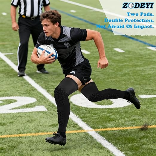 ZODEYI Wrestling Knee Pads Compression Leg Sleeve with Knee Pad and Calf Pad, 1 Pair Knee Sleeve with Shin Guards Shin Pads for Football, Baseball, Rugby, Lacrosse (2, Upgrade Black, XX-Large)