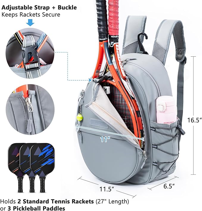 Tennis Backpack with 2 Rackets Holder, Water-Resistant PU Leather Tennis Racket Bag for Women & Men, Sling Crossbody Sports Backpack for Tennis, Pickleball & Badminton, Tennis Gifts