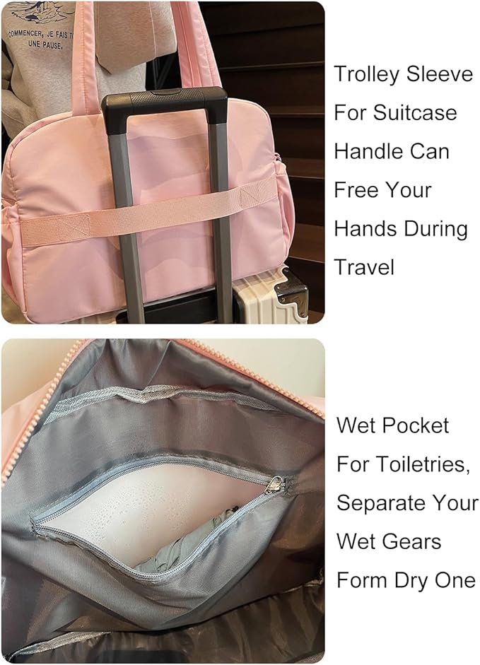 Gym Bag Sport Duffel Overnight Weekender Travel Bag with wet pocket and shoe pocket M04 Pink