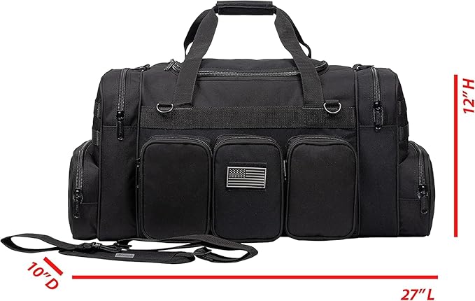 K-Cliffs Tactical Range Duffel Heavy Duty Travel Bag Quality Sport Gear Gym Tote Molle Lockable With US Patch (Combo)