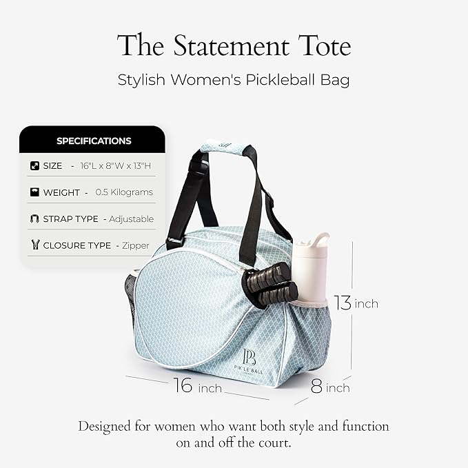 Pik’le’Ball Sport Premium Women's Pickleball Bag – Stylish and Versatile Sports Bag with Water Bottle Holder, Padded Paddle Pocket, and Spacious Design (fits 2+ Paddles!)