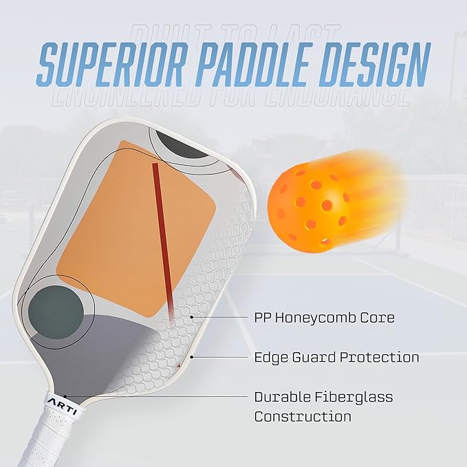 ARTI Pickleball Paddles Set of 2-USAPA Approved Fiberglass Surface Pickleball Set,2 Pickleball Rackets, 4 Balls and 1 Portable Carry Bag