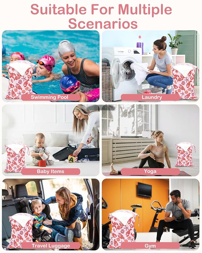 ALVABABY 2pcs Cloth Diaper Wet Dry Bags Waterproof Reusable with Two Zippered Pockets Travel Beach Pool Daycare Soiled Baby Items Yoga Gym Bag for Swimsuits or Wet Clothes 2LM23