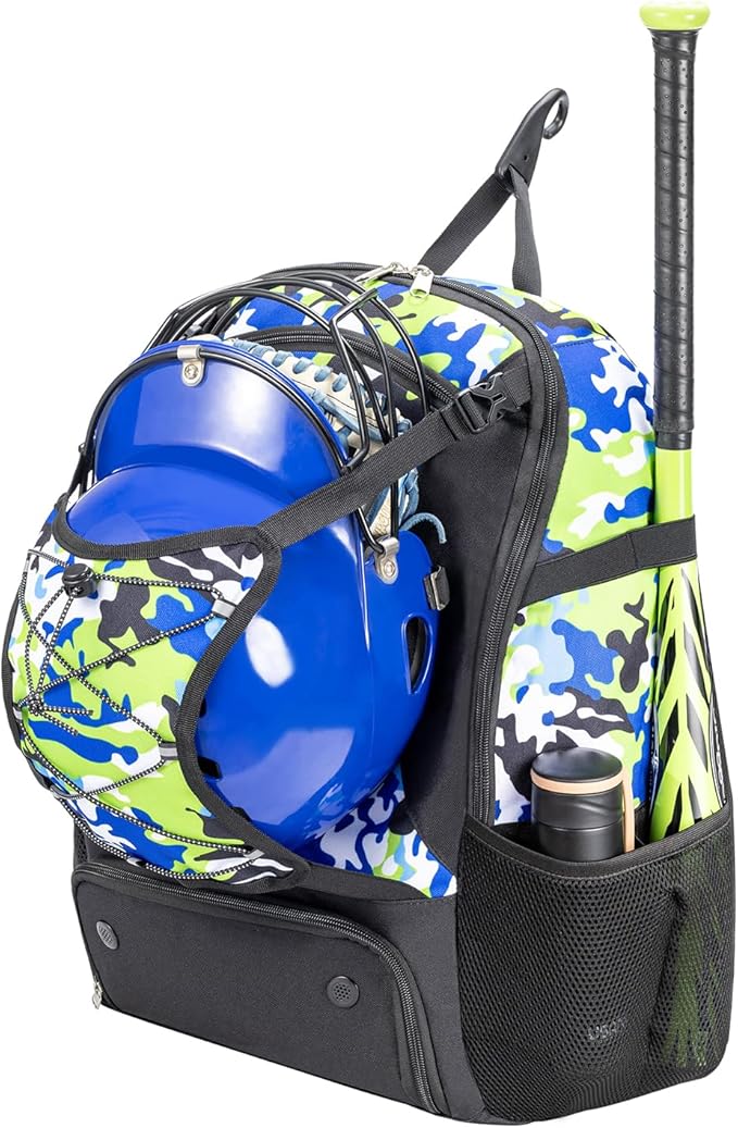Youth Baseball Bag, Softball Bat Bag for Girls Boys & Adults, Kids Tball Backpack with Shoes Compartment, Large Capacity Equipment Backpack