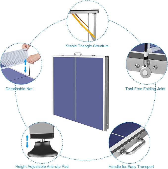 Portable Ping Pong Table,6X3 ft Professional Indoor/Outdoor Table Tennis Tables Game with Net for Adults/Teens,2 Tennis Paddles and 3 Balls- Quick Assembly