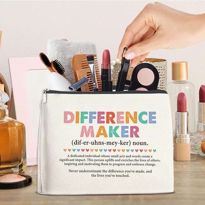 Appreciation Gifts Makeup Bag for Women, Difference Maker Office Gift Christmas Birthday Gifts for Female Boss Manager Leader Coworker Cosmetic Bag with Zipper Travel Toiletry Pouch for Purse