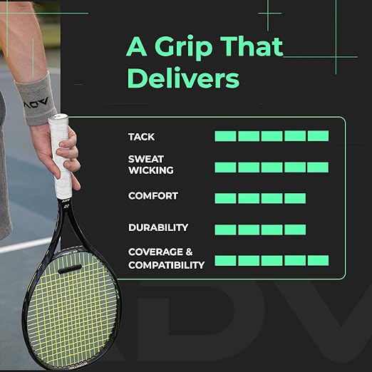 ADV MaxTac Tacky Tennis Overgrip - 12 Pack Extremely Sticky Non-Slip Tennis Grips Overgrip - Razor-Thin & Easy to Use Pro Tennis Racquet Grip Tape, White