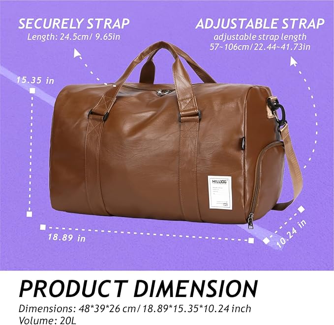 Leather Travel Bag with Shoes Compartment & Wet Pocket, Sports Gym Tote Bag Travel Duffel for Men & Women, Overnight Weekender Bag Waterproof Leather Large Carry On Bag