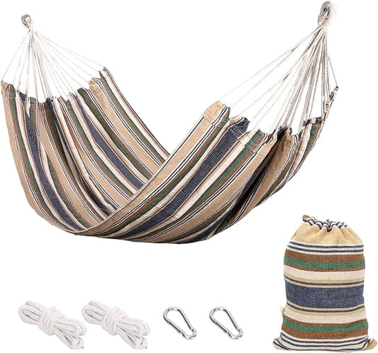 Portable Hammock, 500 lbs Capacity, Multi-Color Stripes, with Tree Straps and Carrying Bag, Suitable for Outdoor, Indoor, Hiking, Beach, Backpacking, Camping Essential Equipment
