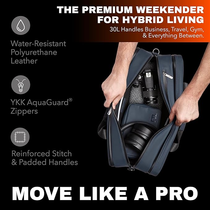 The FTL Pro Mens Travel Bag - 30L Premium Work to Gym Weekender Duffel with Garment Bag, Shoe Space & 18" Laptop Sleeve - Organized Athletic Business Carry On Hybrid, Fits Under Airplane Seat - Blue