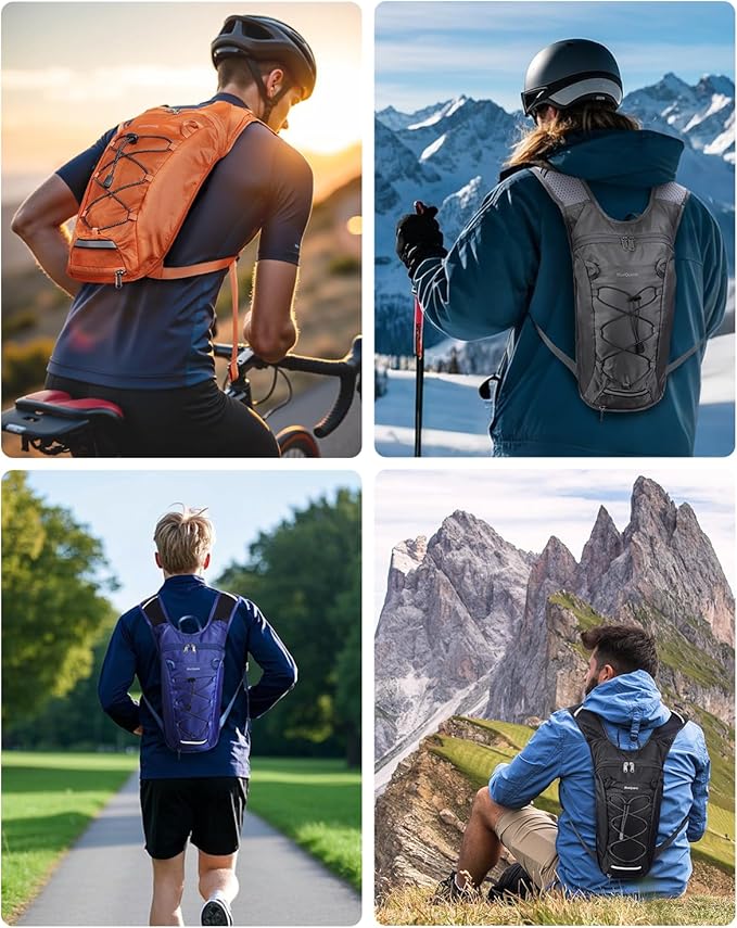 Blue Quartz Hydration Backpack with 2L Water Bladder, Hiking Water Backpack for Women Men, Lightweight Cycling Daypack with Phone Pocket & Helmet Net Bag, Hydration Pack for Biking, Running, Skiing