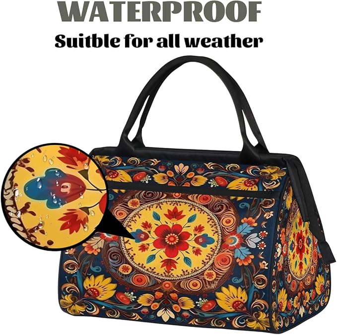 Travel Duffle Bag, Ethnic Florals Mandala Overnight Weekender Tote Bag for Women Men Waterproof Carry On Luggage with Zipper Lightweight Sport Gym Bag for Traveling Yoga Camping Traveling Gifts