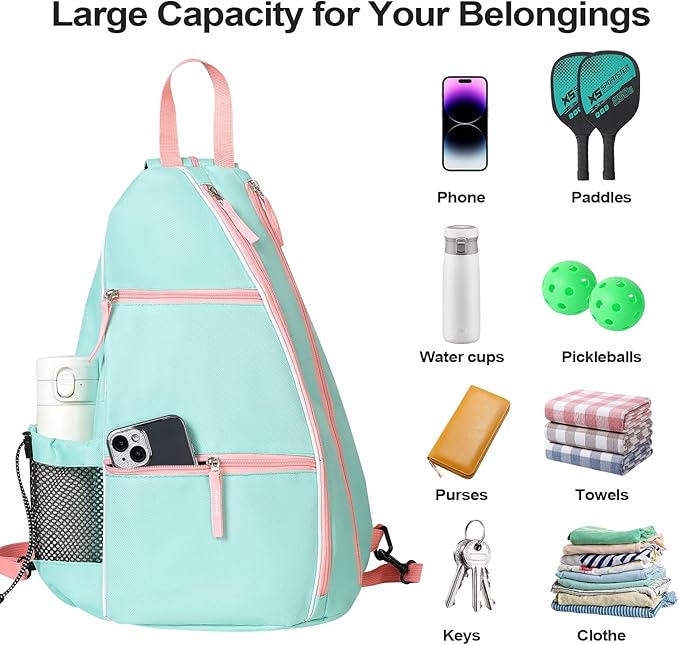 Aloof Pickleball Bag, Adjustable Pickleball, Racketball Sling Bag, Backpack with Water Bottle Holder