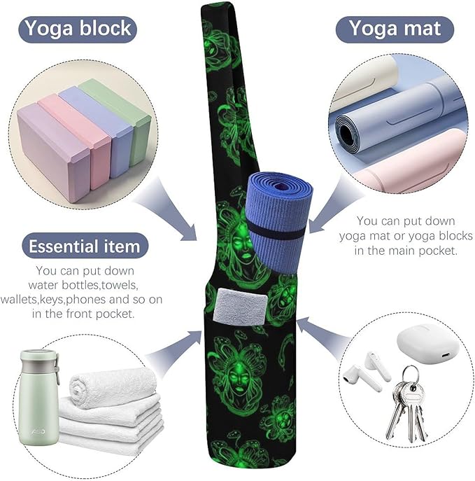 Aiyoolee Single Shoulder Yoga Mat Carrier Bag Portable Spacious with Pocket for Yoga Gym Fitness Travel