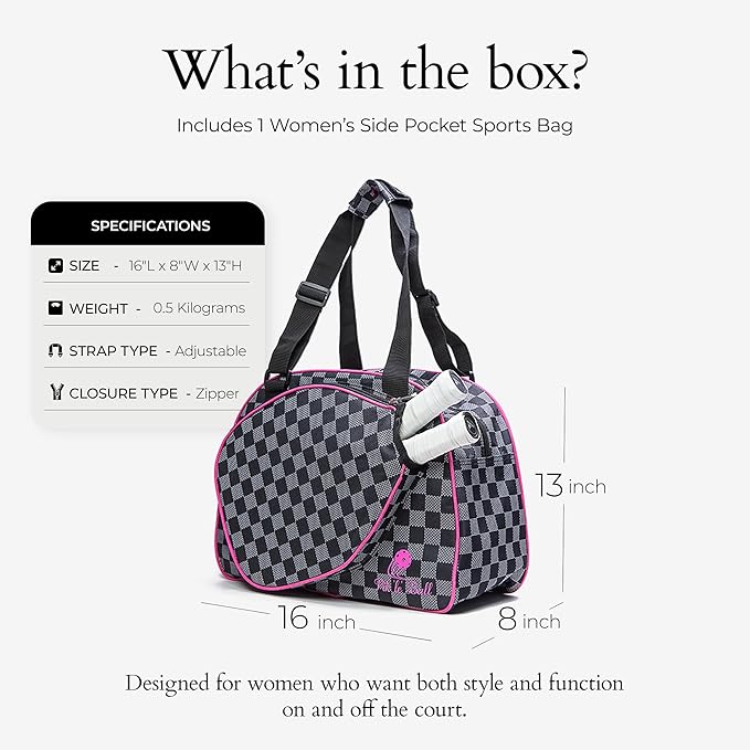 Pik’le’Ball Sport Premium Women's Pickleball Bag – Stylish and Versatile Sports Bag with Water Bottle Holder, Padded Paddle Pocket, and Spacious Design (fits 2+ Paddles!)