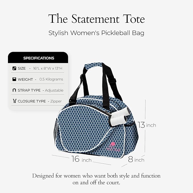 Pik’le’Ball Sport Premium Women's Pickleball Bag – Stylish and Versatile Sports Bag with Water Bottle Holder, Padded Paddle Pocket, and Spacious Design (fits 2+ Paddles!)