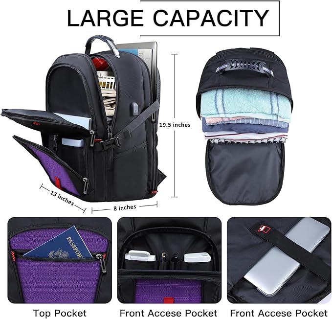 ANTERK Extra Large Backpack, Travel Laptop Backpack, Sturdy TSA Water Resistant 17.3 Inch Carry on Backpacks with USB Port, Anti Theft Business Computer Backpacks Gifts for Men Women, Purple