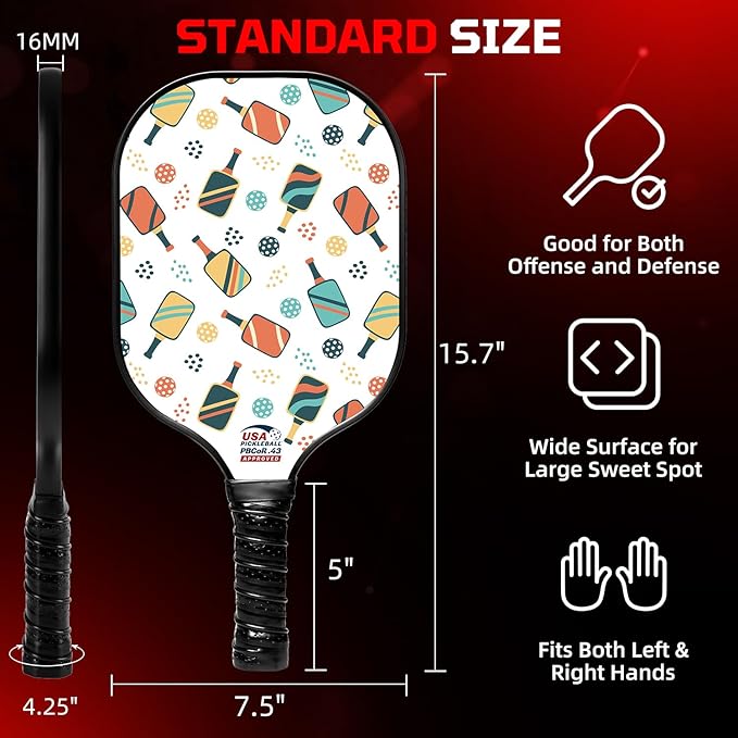 BAGAIL Pickleball Paddles, USAPA Approved Fiberglass Surface Pickleball Set, Lightweight Pickle Ball Rackets with 4 Balls, 1 Bag, Designed in California for Traction and Stability