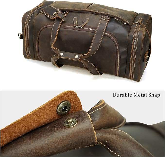 Polare 24 Inch Leather Duffel Bag for Men Full Grain Leather Travel Overnight Gym Sports Weekender Bag Large