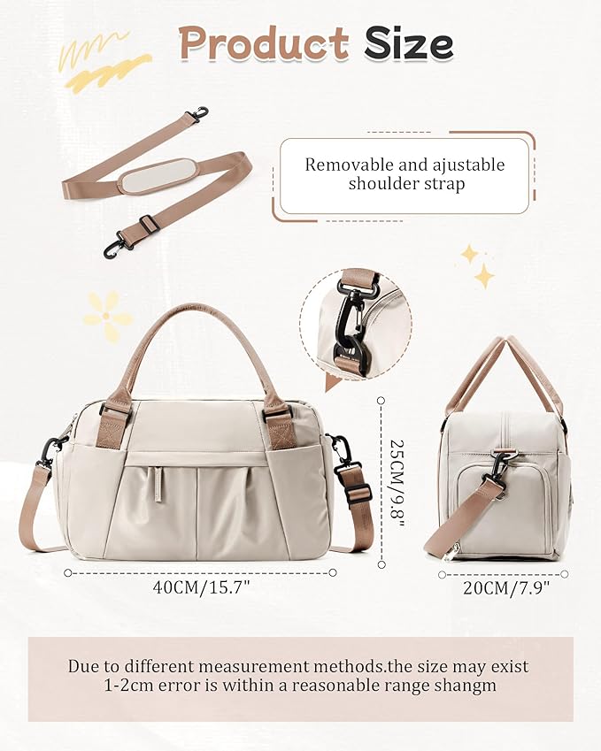 Small Gym Bag with Shoe Compartment, Workout Sport Duffle Bag for Women Travel,Waterproof Shoulder Overnight Bag Lightweight Carry on Tote Bag for Swim, Yoga, Dance, Beige