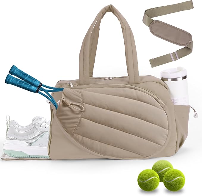 Tennis Racket Bag, Tennis Bags for Women, Quilted Sling Crossbody Backpack with Hook, Water Resistant Tennis Racket Cover for Pickleball, Racketball