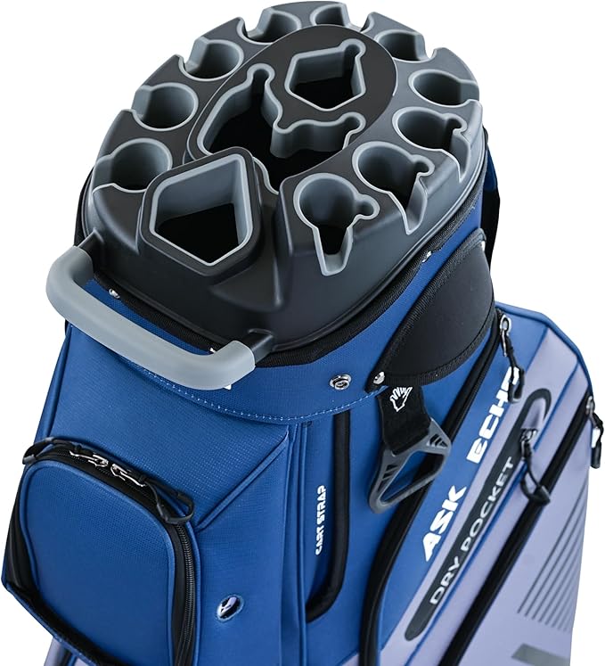 ASK ECHO T-Lock Golf Cart Bag with 14 Way Organizer Divider Top, Premium Cart Bag with Handles and Rain Cover, for Men