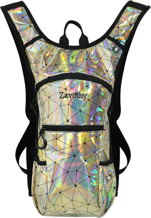 Zavothy Rave Hydration Backpack with 3L Bladder, Colorful Festival Hydration Pack with Side Pockets, Lightweight Water Backpack for EDM, Music Festivals, Hiking & Cycling