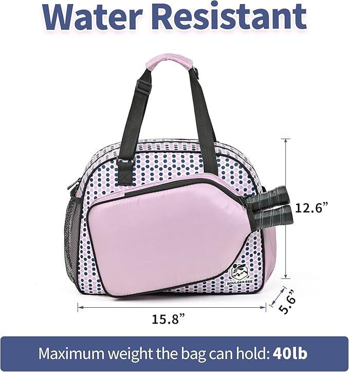 Boulder Bee Pickleball Bags, Premium Pickleball Tote Bag for Girls, Women’s Hand/Shoulder Gym Bag w Water Bottle Holder, with Pickleball Racquet/Paddle Holder