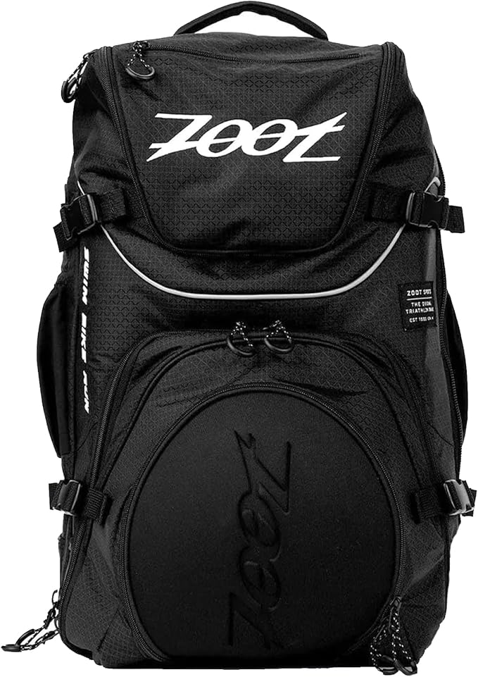 Zoot Ultra Tri Bag, Triathlon Transition Backpack with Wet Storage for Men & Women Athletes, Race Day, Travel & Train, Black