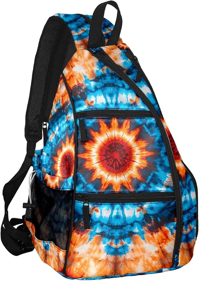 Pickleball Bag Blue Orange Tie Dye Pickle Ball Backpack for Women Men Premium Lightweight Crossbody Sling Bag Sports Backpack for Pickleball Paddle Tennis