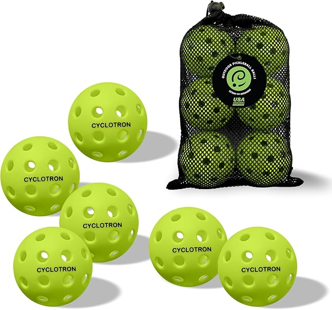 cyclotron 6-Pack Premium Pickleball Balls - USAP Approved, 40 Holes Outdoor/Indoor Pickle Balls with Bag, Perfectly Balanced, High Bounce True Flight, Pickle Ball for Tournament Play
