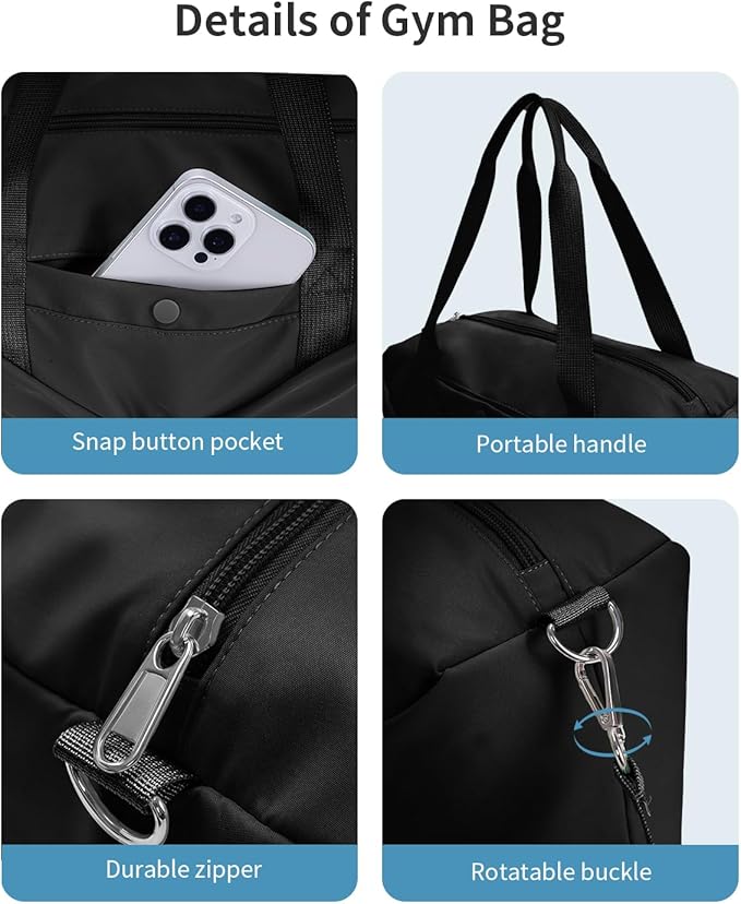 Ceneda Small Gym Bag for Women, 12 inch Mini Gym Bag with Wet Pocket, Lightweight Tote for Gym, Sport, Workout - Black