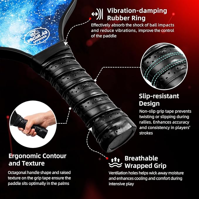 BAGAIL Pickleball Paddles, USAPA Approved Fiberglass Surface Pickleball Set, Lightweight Pickle Ball Rackets with 4 Balls, 1 Bag, Designed in California for Traction and Stability